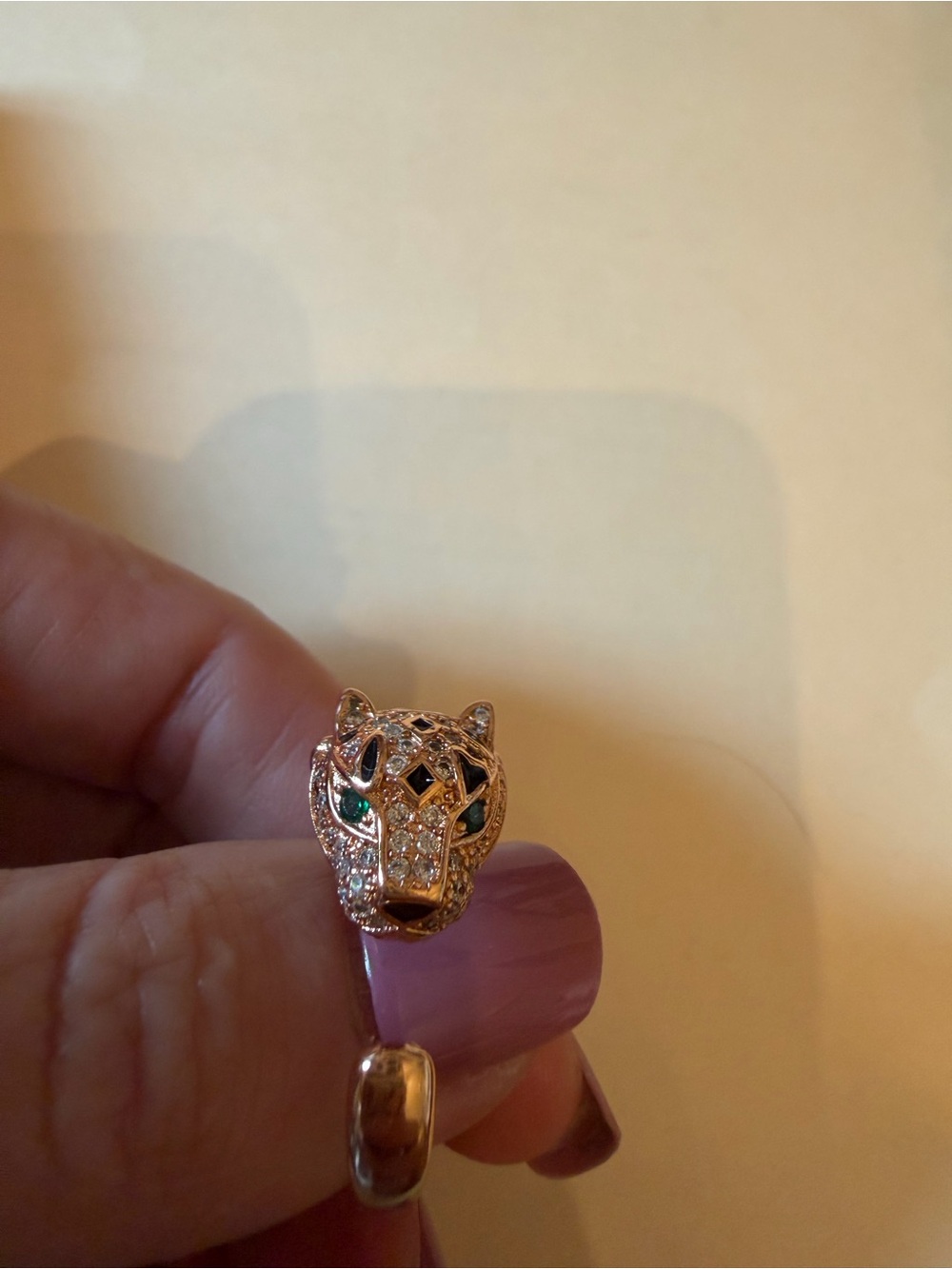 Rose Gold Leopard Head Adjustable Ring with Pavé Accents